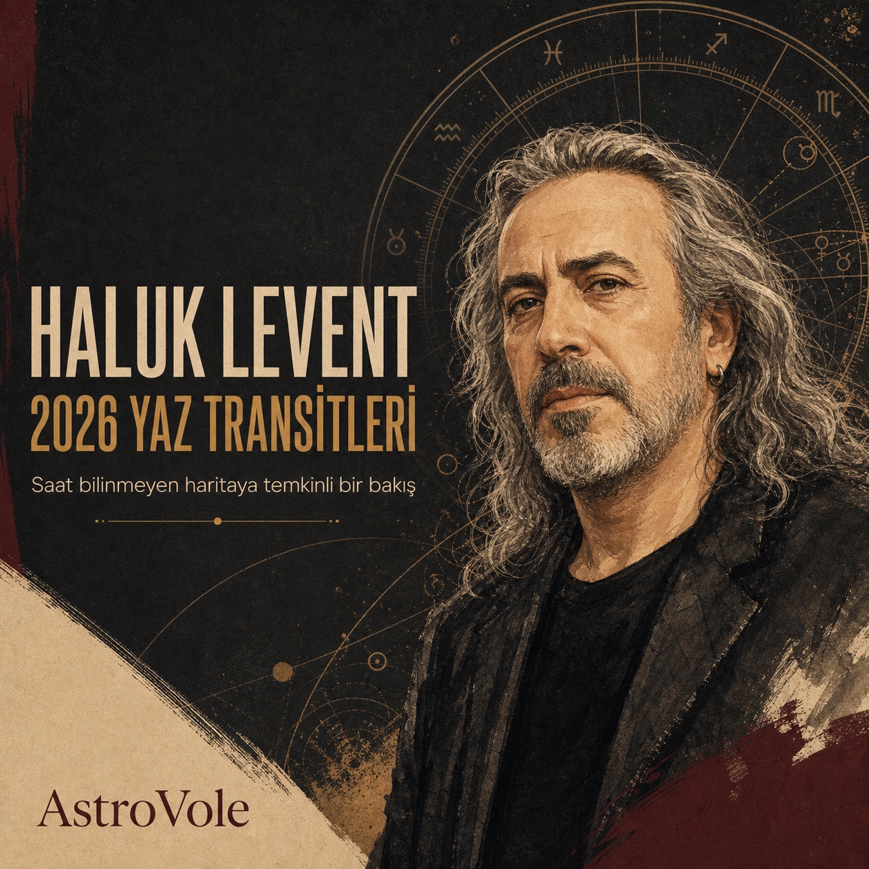 Haluk Levent'in illüstratif portresi ve klasik astroloji çemberi